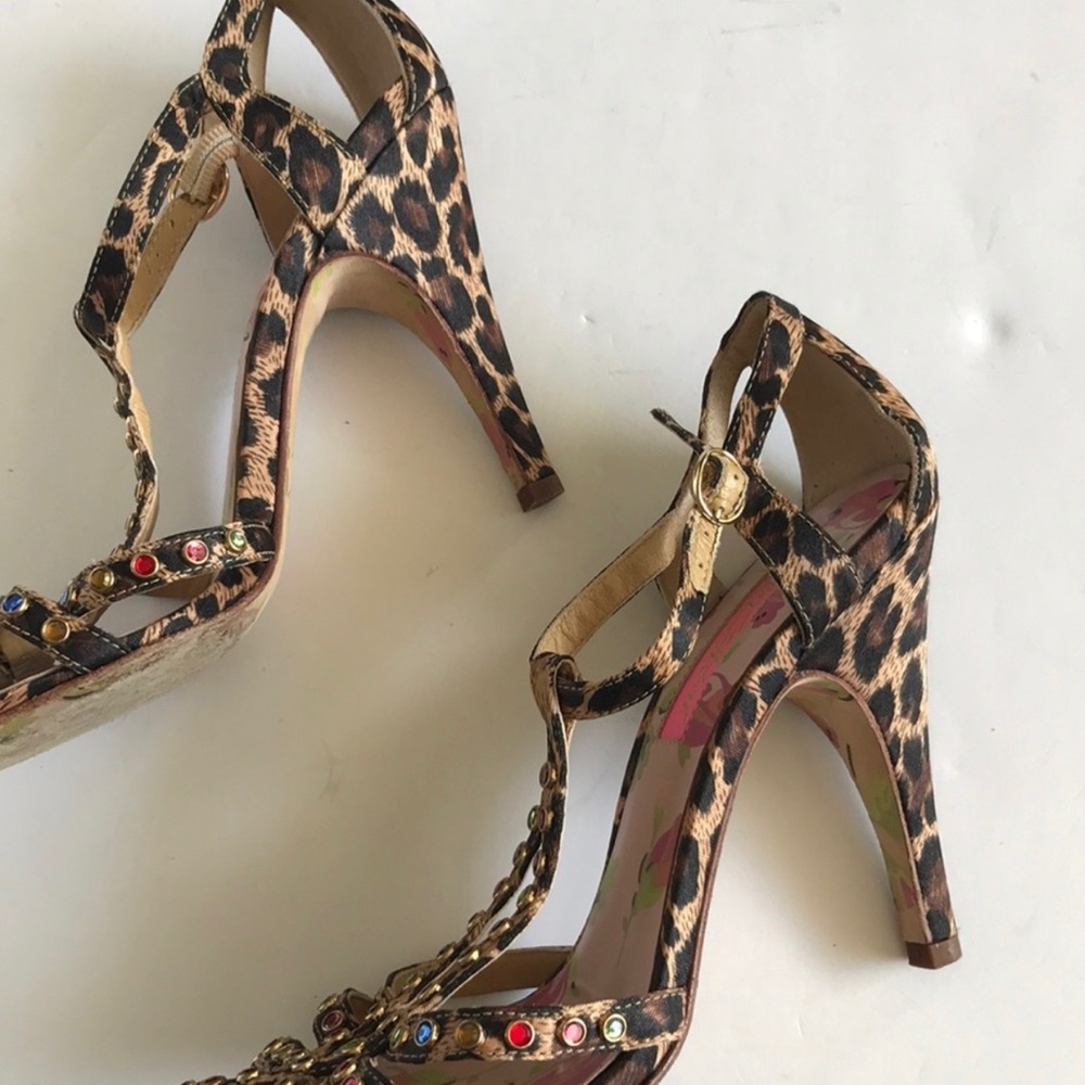 Betsey Johnson Heels Animal Print Strap Jewel 5.5